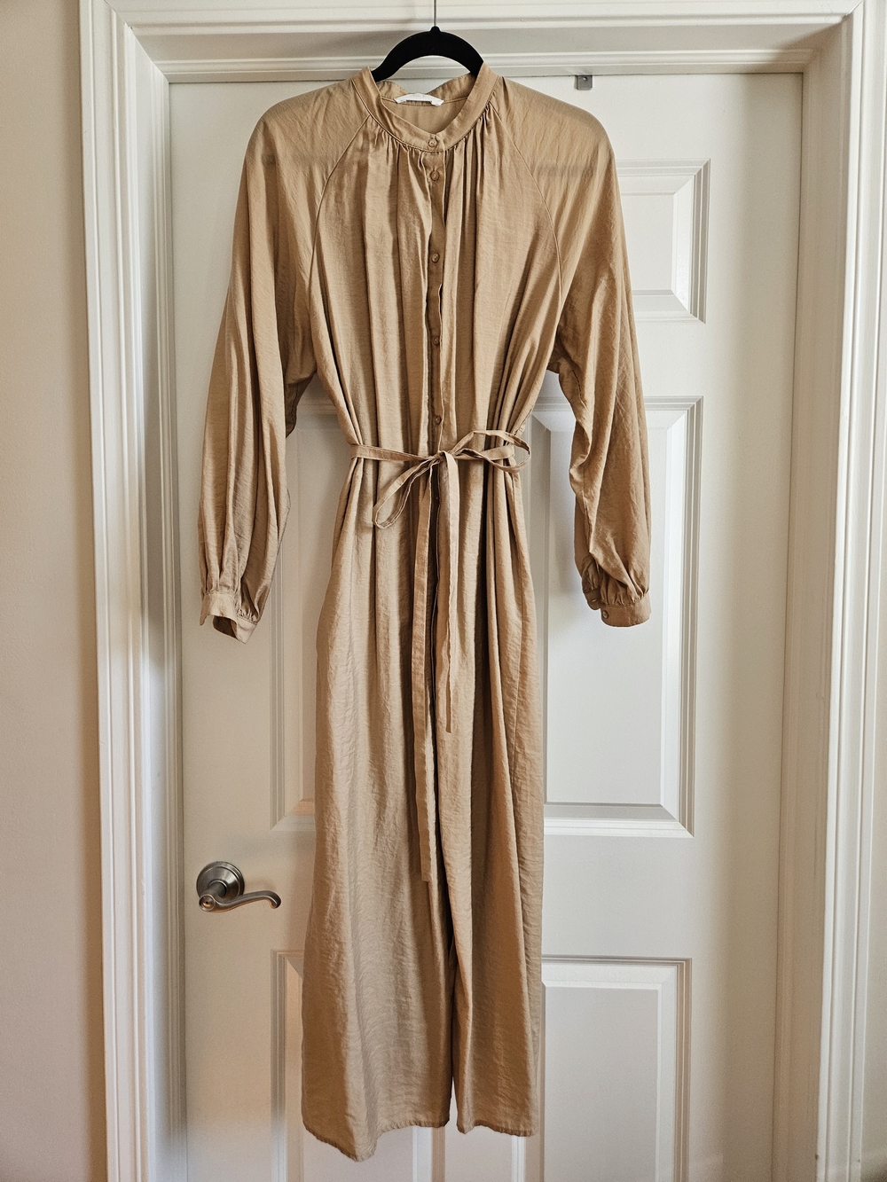 Mango Long Sleeve Button-Front Maxi Dress in Camel Size 8 - Picture 7 of 8